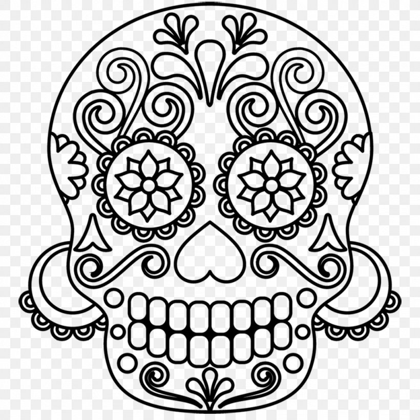 Skull And Crossbones Calavera Flower Human Skull, PNG, 1024x1024px, Skull And Crossbones, Black, Black And White, Bone, Calavera Download Free