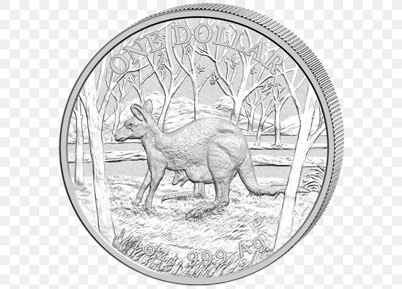 Coin Australia Troy Ounce Silver Gold, PNG, 600x589px, Coin, Australia, Australian Dollar, Black And White, Carnivoran Download Free