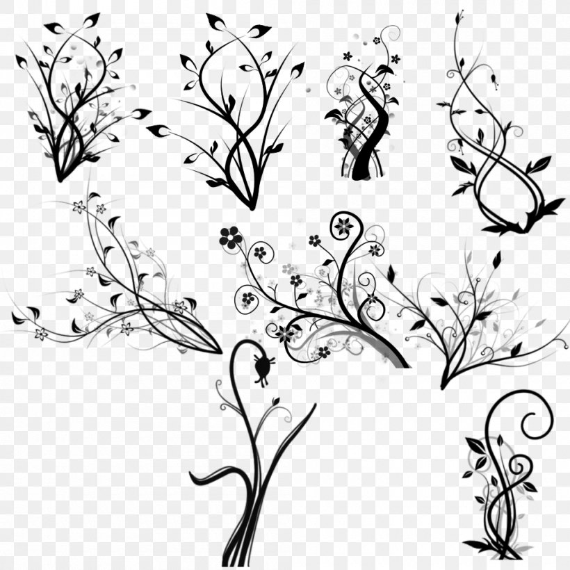 Brush Black And White, PNG, 1000x1000px, Brush, Black, Black And White, Branch, Clip Art Download Free