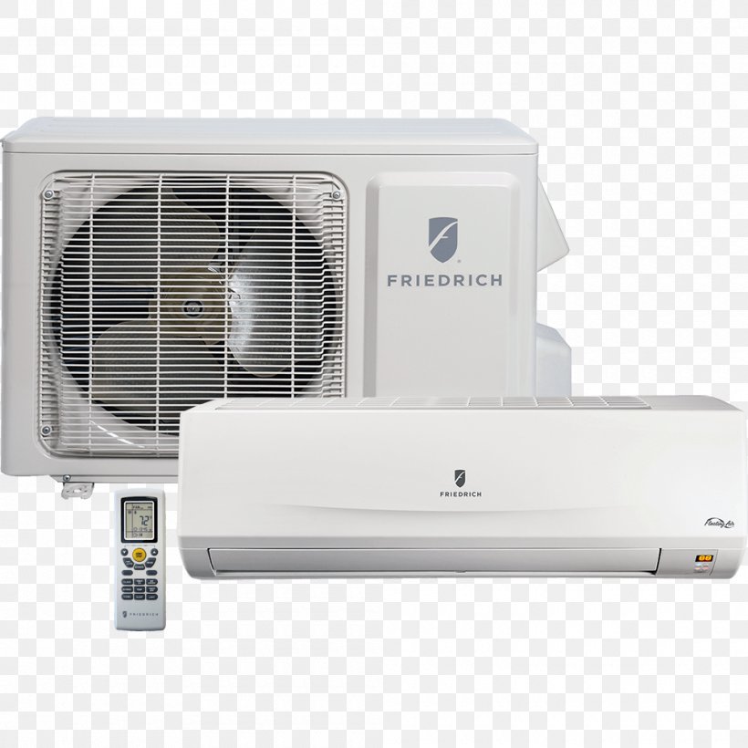 Friedrich Air Conditioning Heat Pump Seasonal Energy Efficiency Ratio British Thermal Unit, PNG, 1000x1000px, Air Conditioning, Air Source Heat Pumps, British Thermal Unit, Central Heating, Condenser Download Free