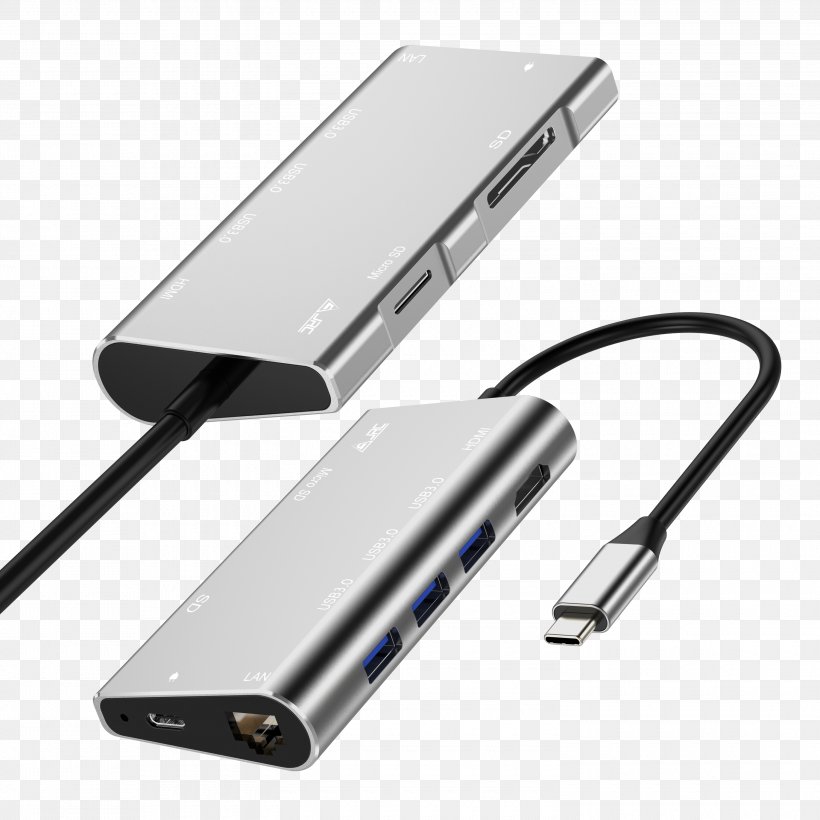 Adapter Battery Charger Docking Station USB 3.0 Thunderbolt, PNG, 3000x3000px, Adapter, Battery Charger, Computer Component, Docking Station, Electronic Device Download Free