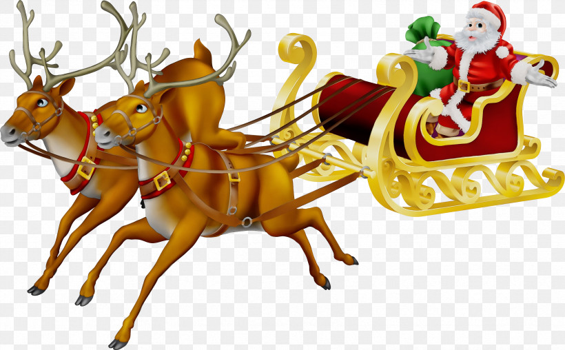 Santa Claus, PNG, 3346x2074px, Watercolor, Chariot, Christmas Eve, Christmas Ornament, Deer Download Free