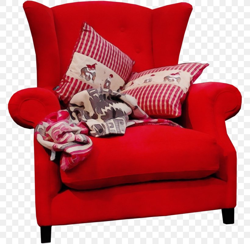 Furniture Red Chair Couch Throw Pillow, PNG, 771x800px, Watercolor, Chair, Couch, Cushion, Furniture Download Free