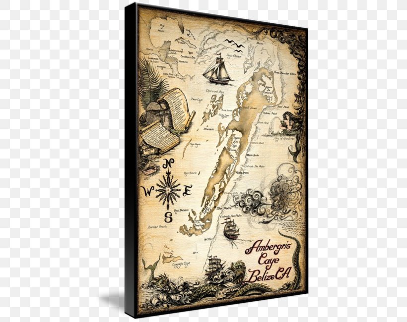 Old World Treasure Map Nautical Chart Ambergris Caye, PNG, 435x650px, Old World, Ambergris Caye, Art, Belize, Canvas Download Free
