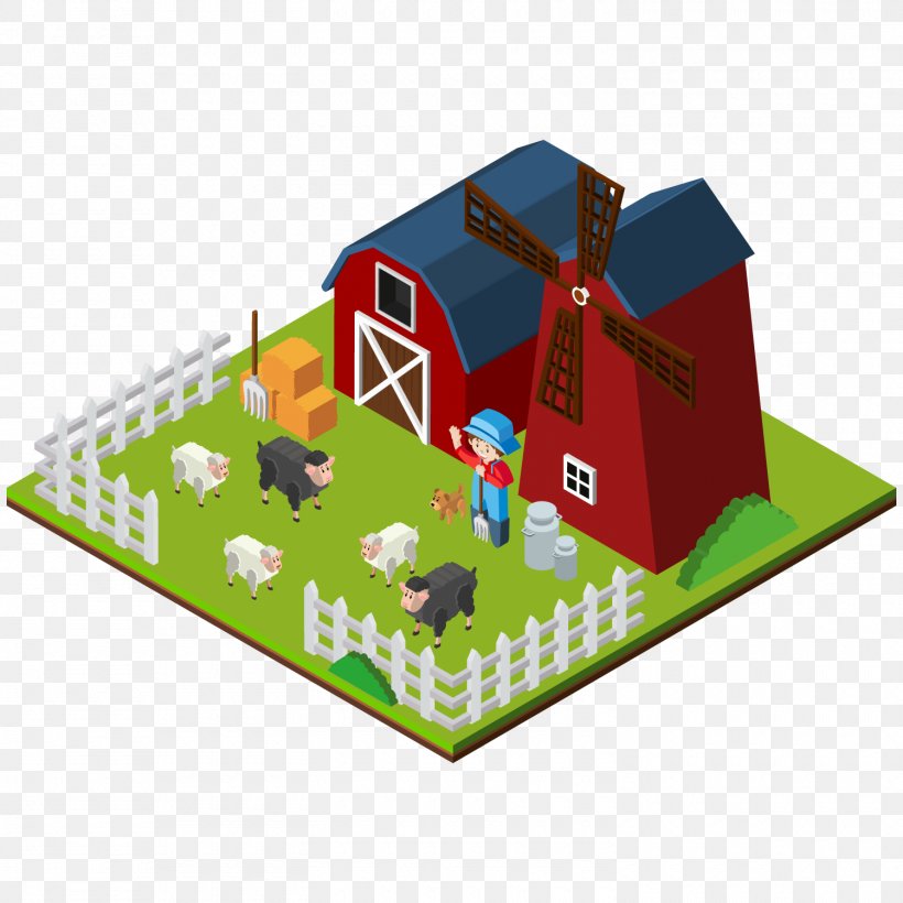 Farm 3D Computer Graphics Isometric Projection Illustration, PNG, 1500x1500px, 3d Computer Graphics, Farm, Barn, Farmer, Isometric Projection Download Free
