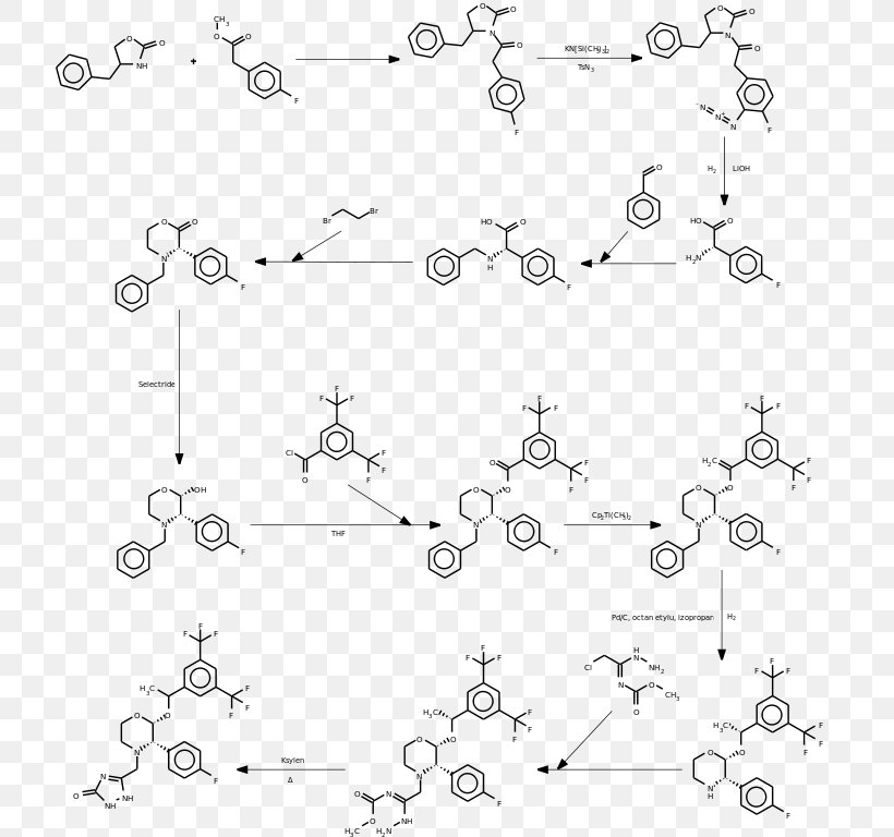 Aprepitant Chemical Synthesis CYP3A4 Organic Chemistry Sintesis, PNG, 717x768px, Aprepitant, Area, Black, Black And White, Body Jewelry Download Free