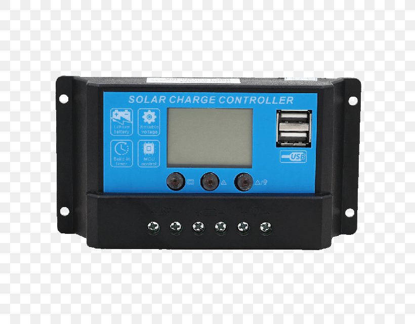 Battery Charger Battery Charge Controllers Solar Charger Maximum Power Point Tracking Solar Panels, PNG, 640x640px, Battery Charger, Audio Receiver, Battery Charge Controllers, Computer Port, Control System Download Free
