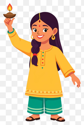 Indian Woman Holding Diya - Girl Celebrating Diwali With Diya PNG