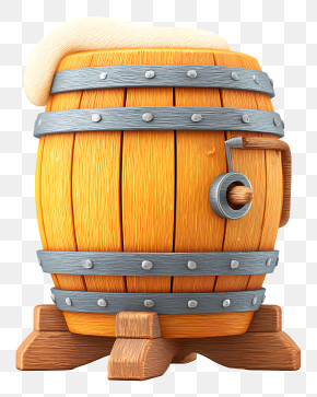 Oktoberfest Beer Barrel - Wooden Barrel With Metal Bands PNG