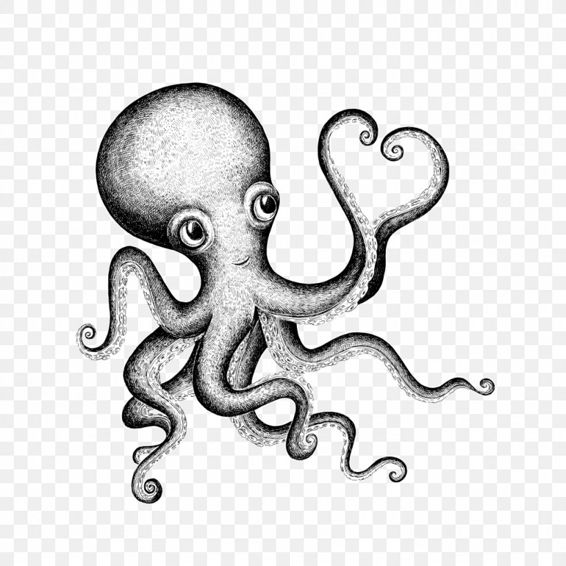 Octopus Valentine's Day Drawing Clip Art, PNG, 1024x1024px, Watercolor, Cartoon, Flower, Frame, Heart Download Free