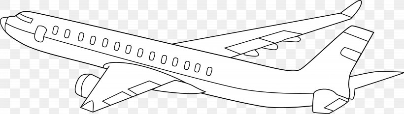 Airplane Aircraft Line Art Clip Art, PNG, 8980x2550px, Airplane, Aircraft, Area, Auto Part, Black And White Download Free