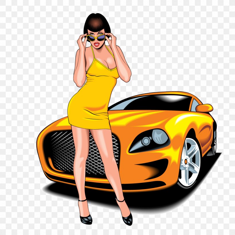Luxury Cars And Beautiful Women, PNG, 1000x1000px, Car, Automotive Design, Brand, Drawing, Motor Vehicle Download Free