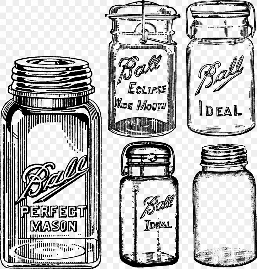 Mason Jar Canning Clip Art, PNG, 1172x1228px, Mason Jar, Antique, Ball Corporation, Black And White, Bottle Download Free
