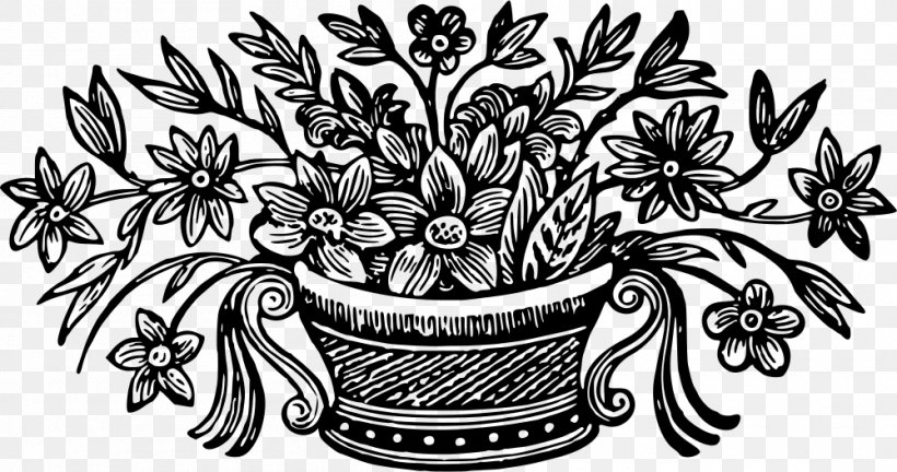 Flower Drawing, PNG, 1000x527px, Flower, Black And White, Bowl, Color, Coloring Book Download Free