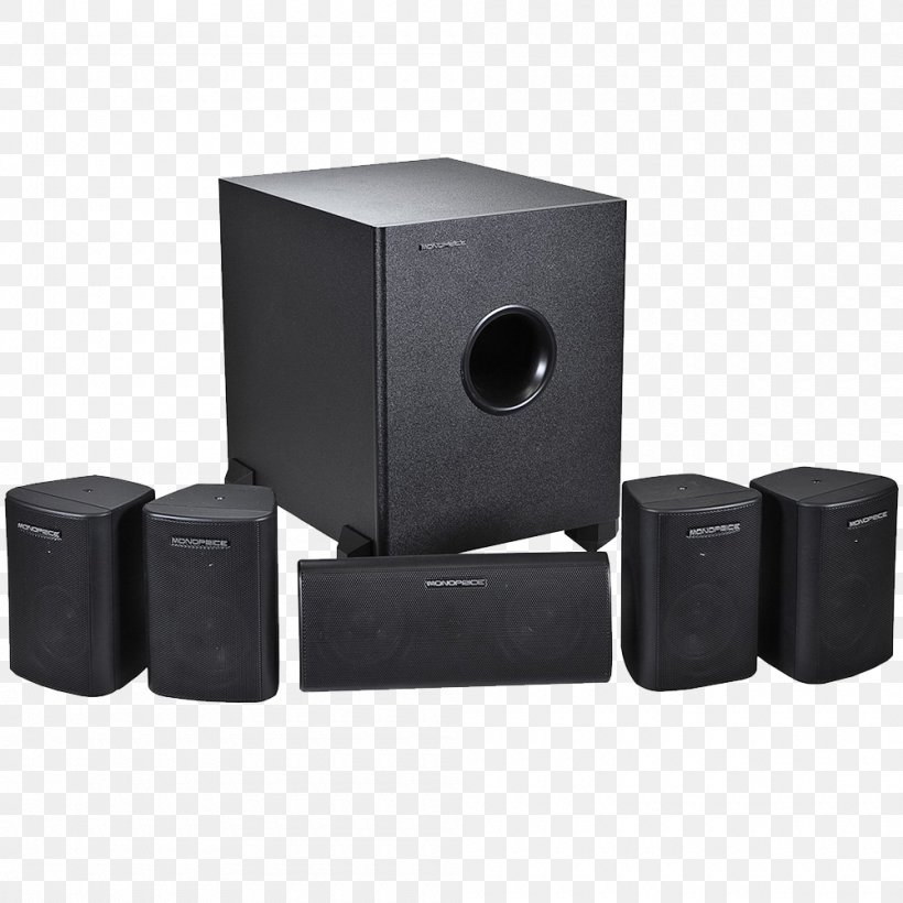 Loudspeaker 5.1 Surround Sound Home Theater Systems Monoprice 8247, PNG, 1000x1000px, 51 Surround Sound, Loudspeaker, Audio, Audio Equipment, Center Channel Download Free