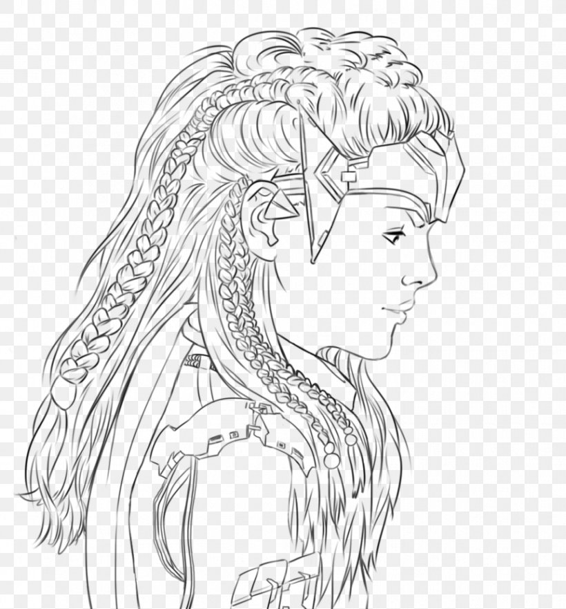 Horizon Zero Dawn Aloy Line Art Drawing Sketch, PNG, 862x927px, Watercolor, Cartoon, Flower, Frame, Heart Download Free