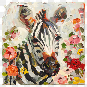 Zebra - Zebra With Colorful Flowers PNG