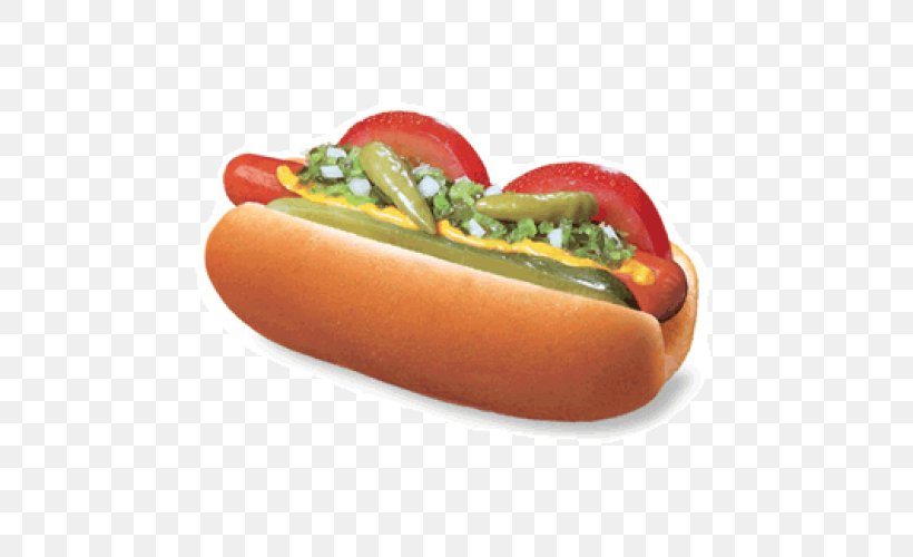 Chicago-style Hot Dog Bockwurst Hot Dog Bun Vienna Sausage, PNG, 500x500px, Chicagostyle Hot Dog, Bockwurst, Bread, Bun, Calorie Download Free