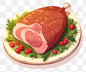 Easter Ham - Ham On Plate Illustration PNG