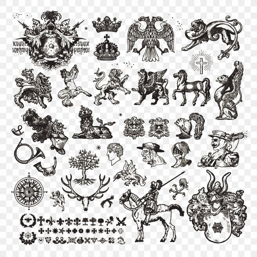 Heraldry Royalty-free Escutcheon Illustration, PNG, 1000x1000px, Heraldry, Art, Black And White, Escutcheon, Headgear Download Free