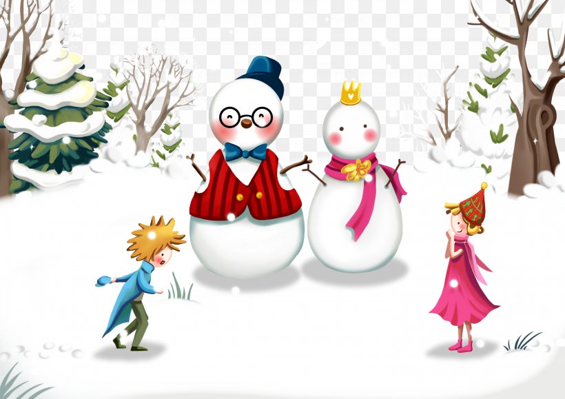 Winter Cartoon Snowman Illustration, PNG, 2962x2094px, Winter, Art, Bird, Cartoon, Child Download Free