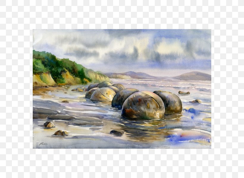 Watercolor Painting Art Moeraki Boulders Beach, PNG, 600x600px, Painting, Abstract Art, Art, Art Museum, Coast Download Free