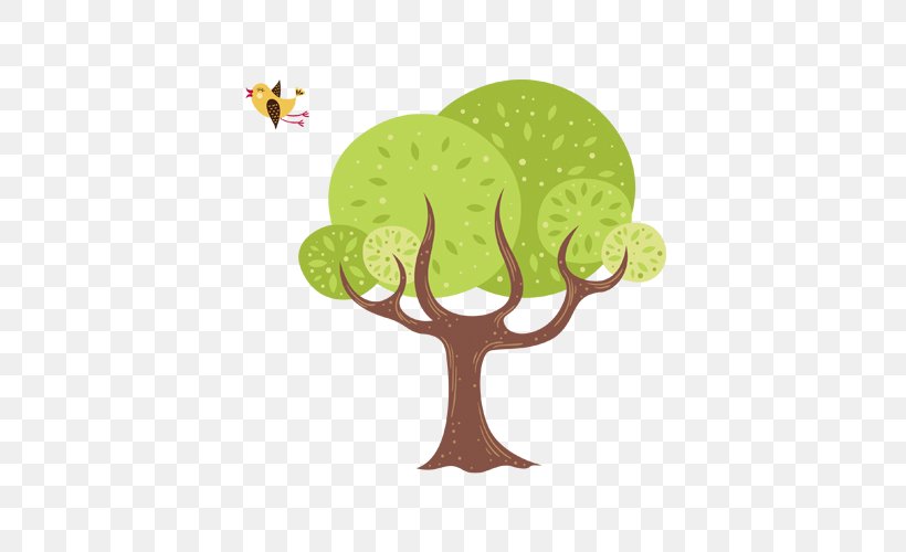 Tree Cartoon Flat Design, PNG, 500x500px, Tree, Animal, Antler, Grass, Green Download Free