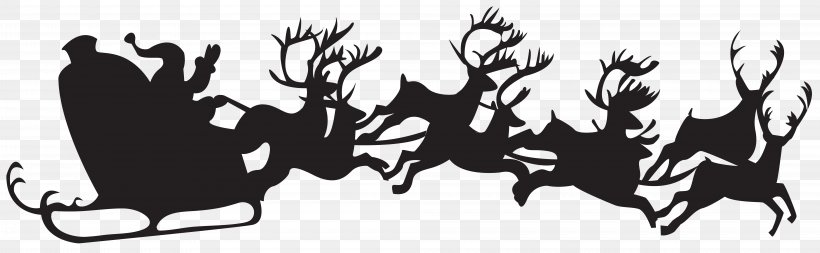 Santa Claus's Reindeer Christmas Silhouette Clip Art, PNG, 8000x2469px, Santa Claus, Black, Black And White, Brand, Christmas Download Free