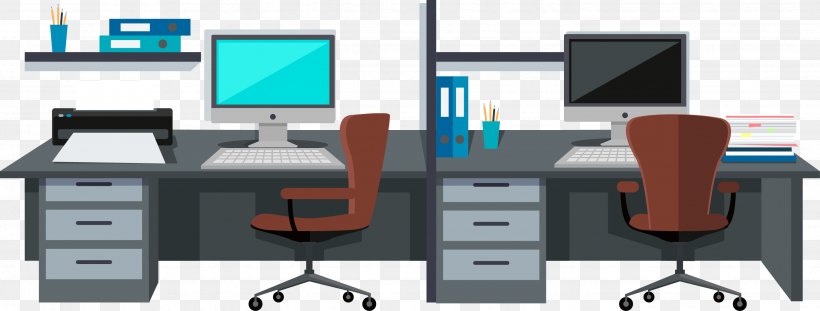 Office Room Interior Design Services Illustration, PNG, 2857x1086px, Office, Business, Chair, Communication, Desk Download Free