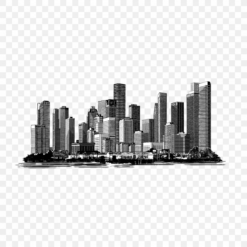 Skyline Skyscraper Cityscape, PNG, 4000x4000px, Skyline, Black And White, City, Cityscape, Metropolis Download Free