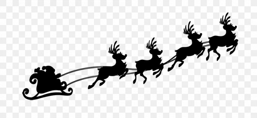 Reindeer Silhouette Download, PNG, 1000x460px, Reindeer, Black, Black And White, Fictional Character, Horse Download Free