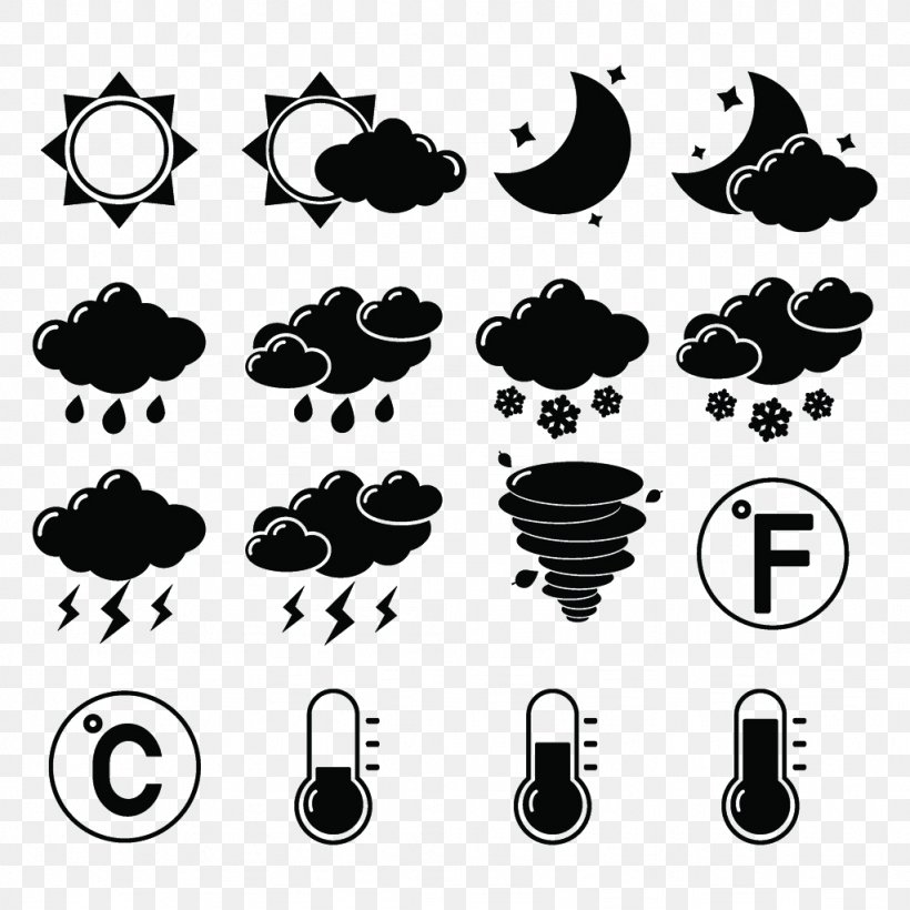 Weather Forecasting Symbol Icon, PNG, 1024x1024px, Weather Forecasting, Black And White, Cloud, Meteorology, Monochrome Download Free