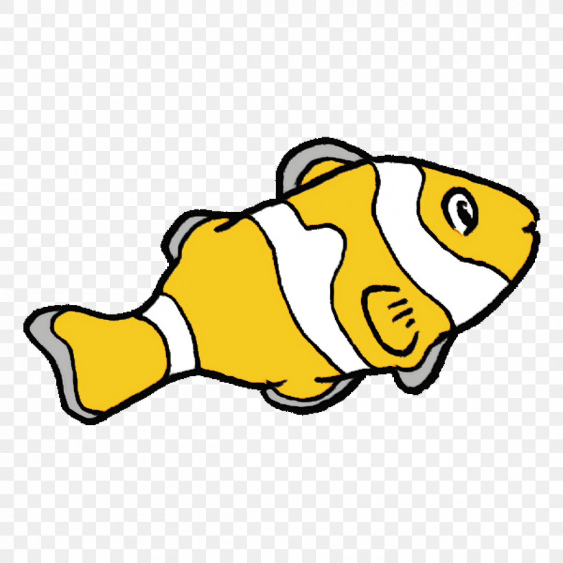 Cartoon Yellow Fish Line Area, PNG, 1200x1200px, Watercolor, Area, Biology, Cartoon, Fish Download Free