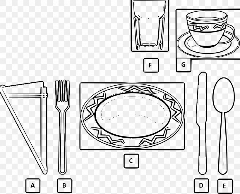 Table Setting Dining Room Clip Art, PNG, 2400x1946px, Table, Auto Part, Bathroom Accessory, Black And White, Cutlery Download Free