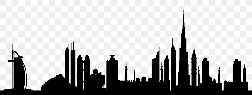 Burj Khalifa Skyline Silhouette Royalty-free, PNG, 2907x1099px, Burj Khalifa, Black And White, Building, City, Dubai Download Free