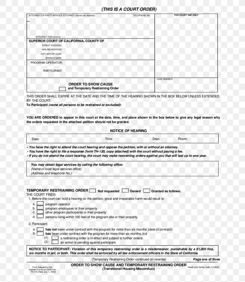 Document Civil Harassment Restraining Order Court Order To Show Cause, PNG, 728x943px, Document, Area, Black And White, California, Com Download Free