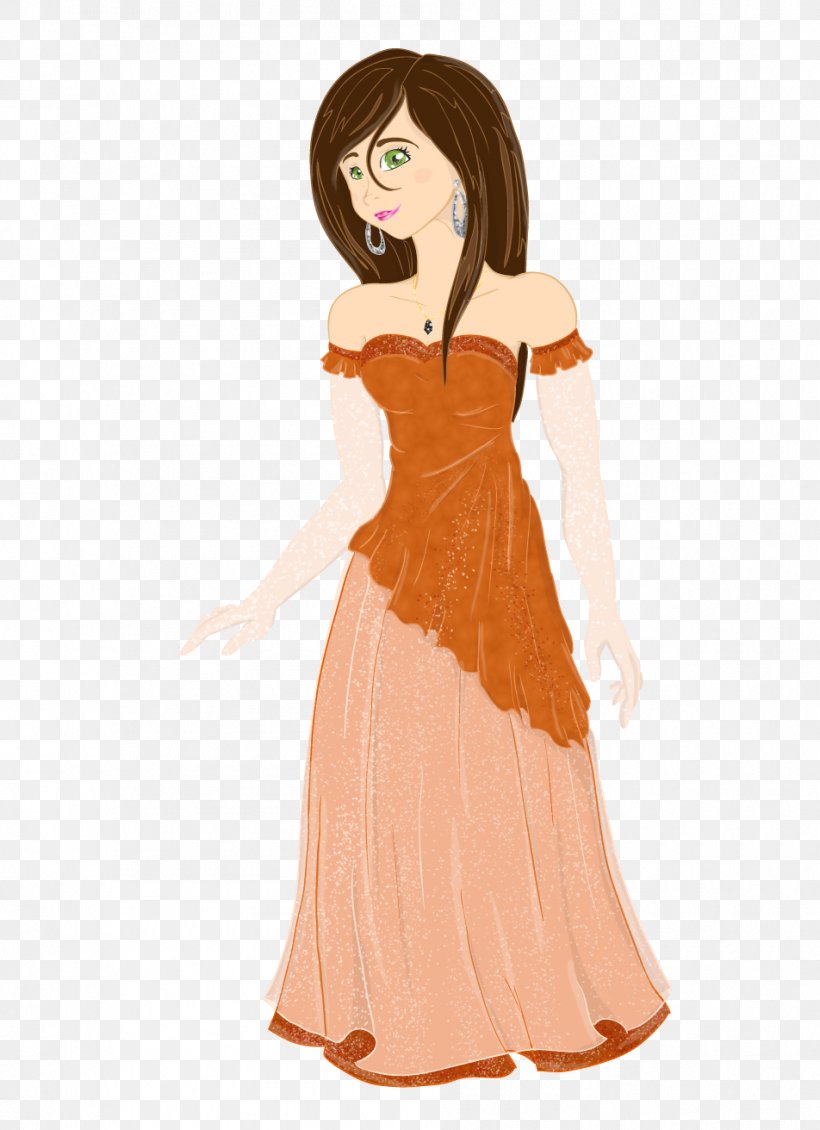 Gown Illustration Dress Brown Hair Shoulder, PNG, 952x1312px, Watercolor, Cartoon, Flower, Frame, Heart Download Free