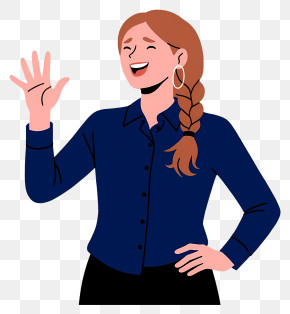 Woman Say Hi - Happy Woman Waving Illustration PNG
