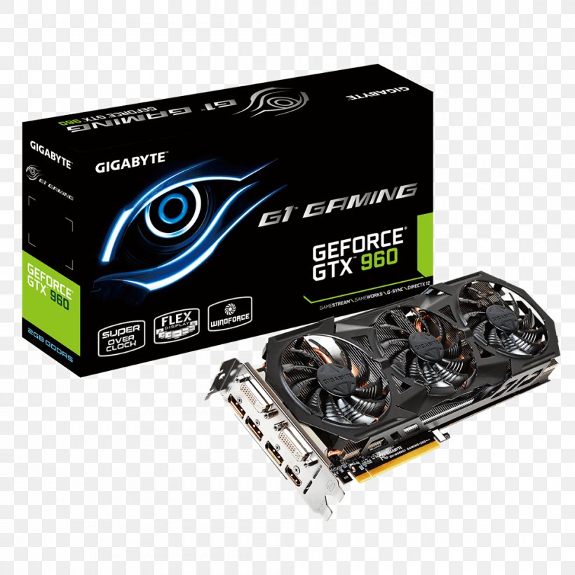 Graphics Cards & Video Adapters NVIDIA GeForce GTX 960 GDDR5 SDRAM Gigabyte Technology 英伟达精视GTX, PNG, 1000x1000px, Graphics Cards Video Adapters, Cable, Computer Component, Electronic Device, Electronics Accessory Download Free
