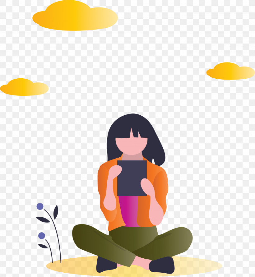 Reading Girl, PNG, 2759x3000px, Reading Girl, Cartoon, Meditation, Orange, Physical Fitness Download Free