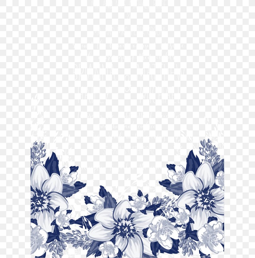 Blue Petal Black And White Pattern, PNG, 623x831px, Wedding Invitation, Black And White, Blue, Blue Flower, Color Download Free