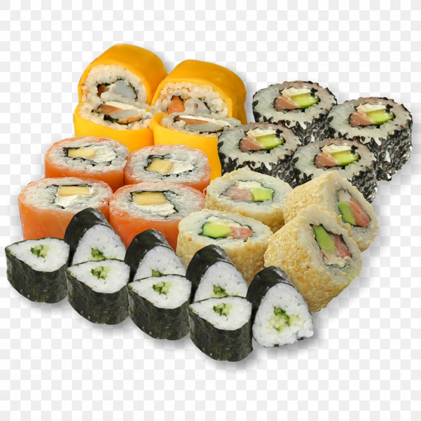 California Roll Sashimi Gimbap Sushi Pizza, PNG, 1000x1000px, California Roll, Appetizer, Asian Food, Avocado, Brest Download Free