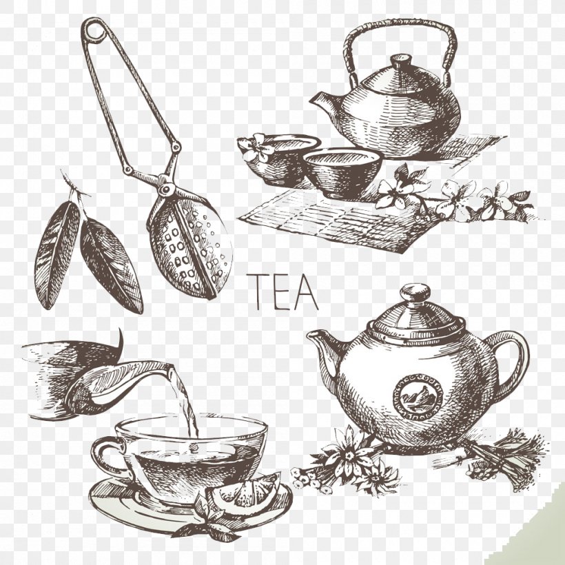 Green Tea Drawing Sketch, PNG, 1000x1000px, Tea, Artwork, Black And White, Coffee Cup, Cookware And Bakeware Download Free