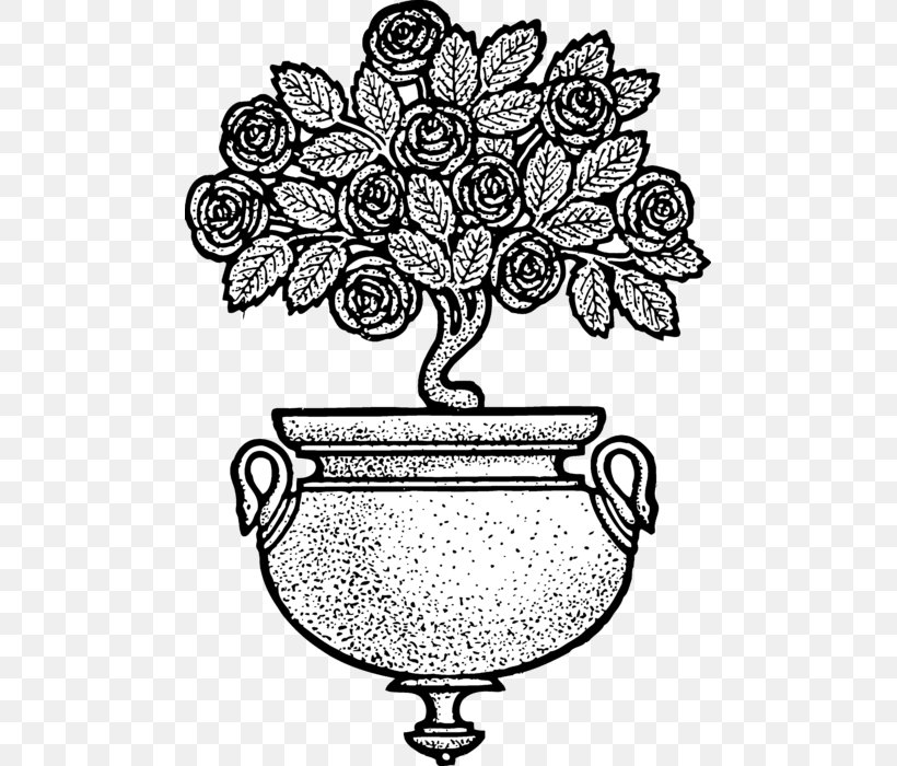 Floral Design Flowerpot Rose Clip Art, PNG, 481x700px, Floral Design, Area, Art, Black And White, Color Download Free
