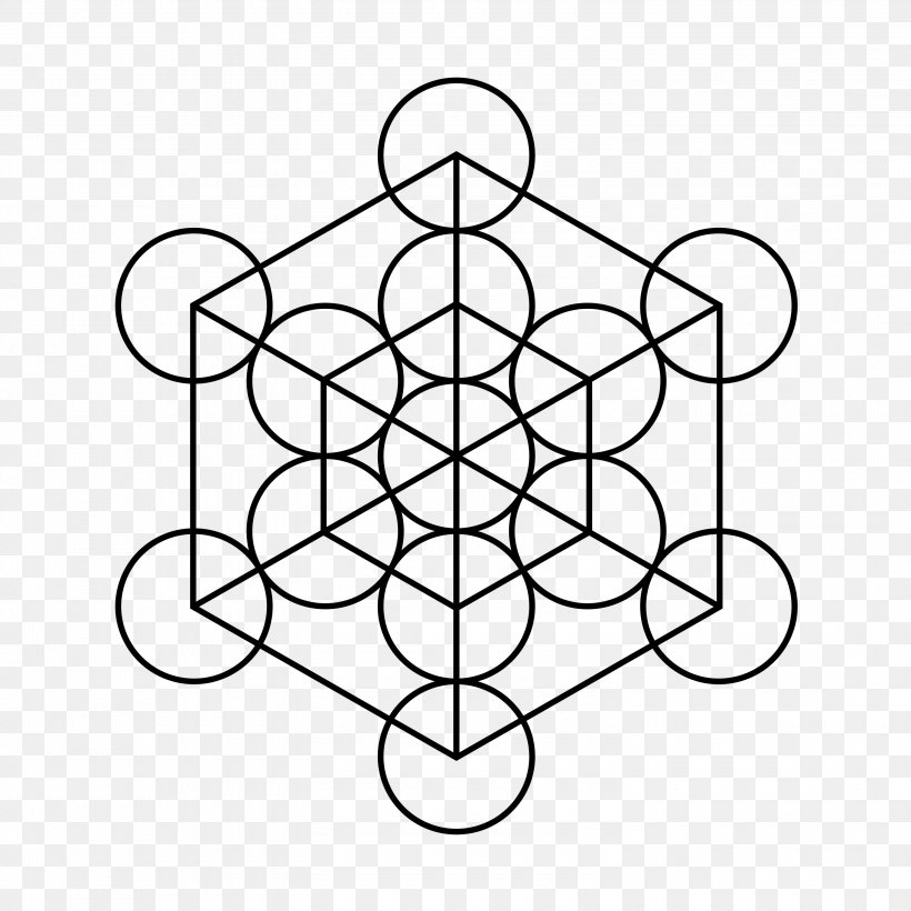 Metatron's Cube Overlapping Circles Grid Sacred Geometry Symbol, PNG, 3000x3000px, Metatron, Area, Art, Black And White, Drawing Download Free