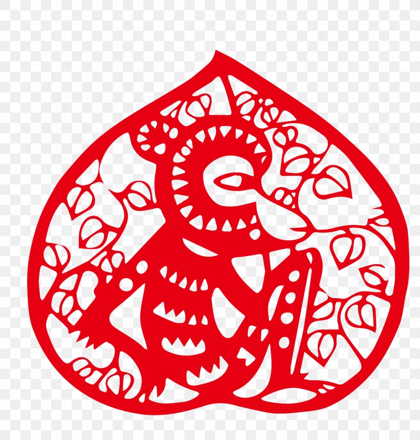 Papercutting Monkey Chinese New Year Fu Chinese Zodiac, PNG, 1349x1414px, Papercutting, Area, Art, Black And White, Chinese New Year Download Free
