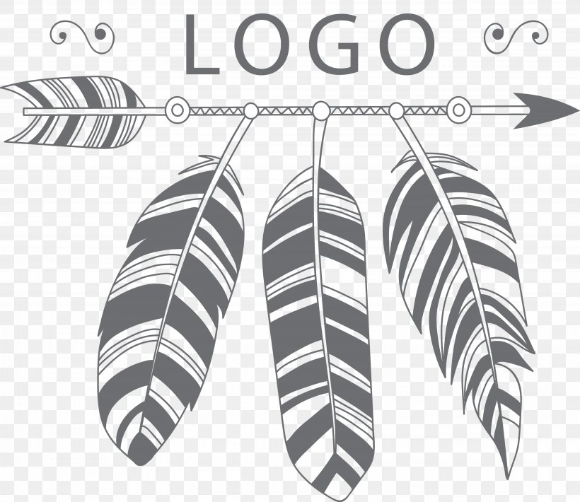 Black Hand Painted Arrows And Feathers LOGO, PNG, 3847x3333px, Logo, Black And White, Feather, Flat Design, Gratis Download Free