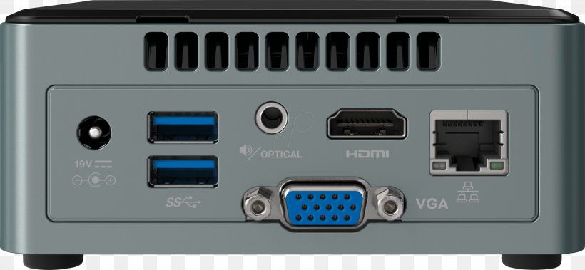 Intel BOXNUC6CAYH NUC Kit Next Unit Of Computing Celeron Intel Core, PNG, 2999x1387px, Intel, Audio Receiver, Barebone Computers, Celeron, Central Processing Unit Download Free