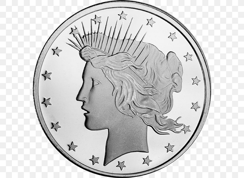 Peace Dollar Silver Coin Bullion, PNG, 600x600px, Peace Dollar, American Platinum Eagle, Art, Black And White, Bullion Download Free