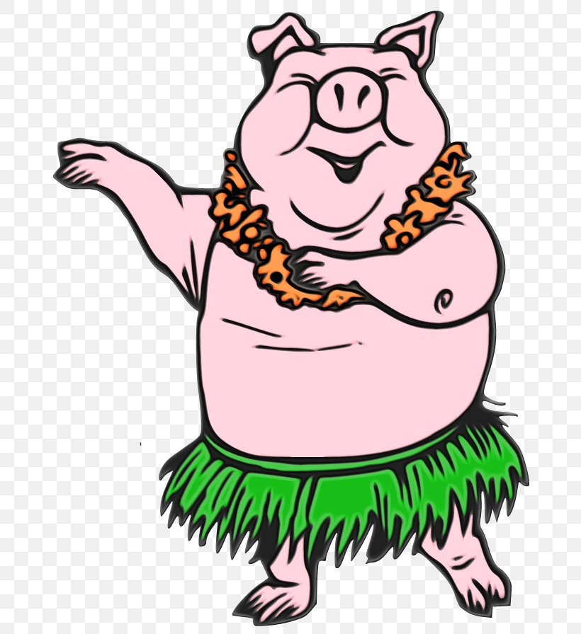 Pig Hula Clip Art Dance, PNG, 697x896px, Pig, Art, Artwork, Cartoon, Costume Download Free